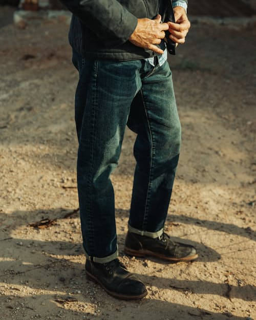 lifestyle image of Japanese Stretch Selvedge Denim - HB Athletic Straight