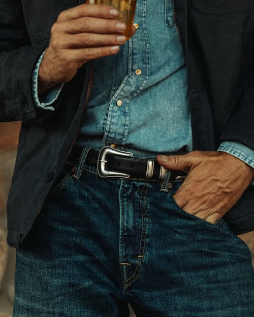 lifestyle image of Japanese Stretch Selvedge Denim - HB Athletic Straight