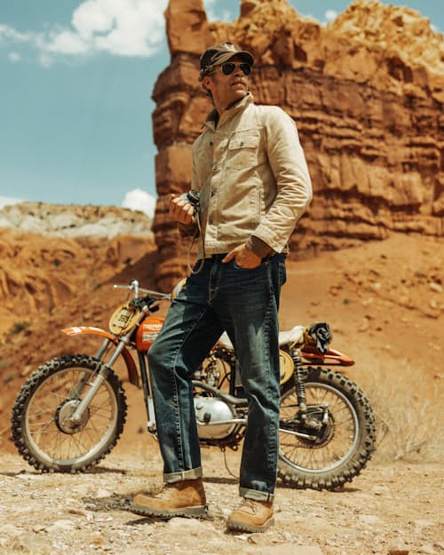 lifestyle image of Flannel-Lined Waxed Trucker Jacket