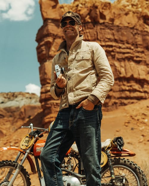 lifestyle image of Flannel-Lined Waxed Trucker Jacket