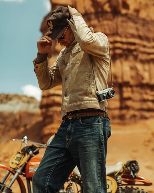 lifestyle image of Flannel-Lined Waxed Trucker Jacket
