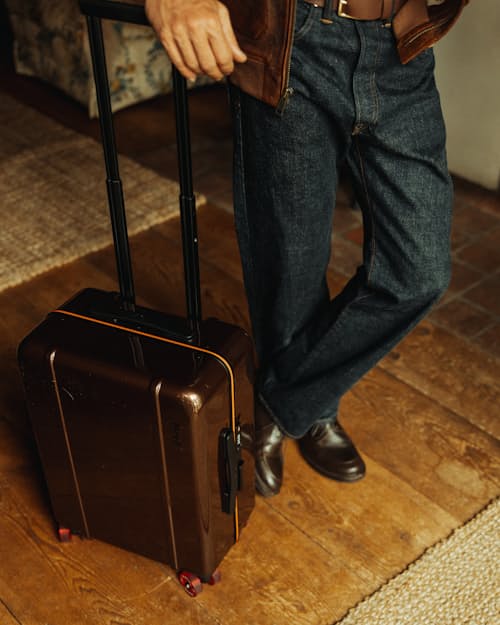 lifestyle image of Relaxed Straight Fit Selvedge Denim Jeans