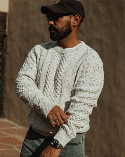 lifestyle image of Washed Cotton Cableknit Crewneck