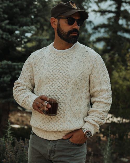 lifestyle image of Washed Cotton Cableknit Crewneck