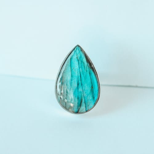 laydown image of Labradorite Teardrop Ring