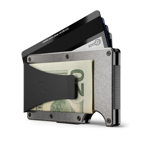 laydown image of Stonewashed Titanium Wallet + Money Clip