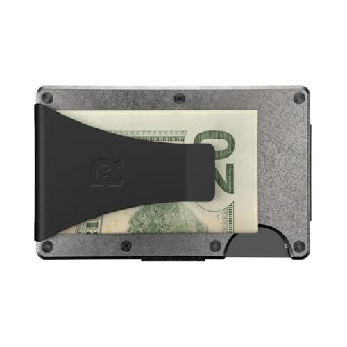 laydown image of Stonewashed Titanium Wallet + Money Clip