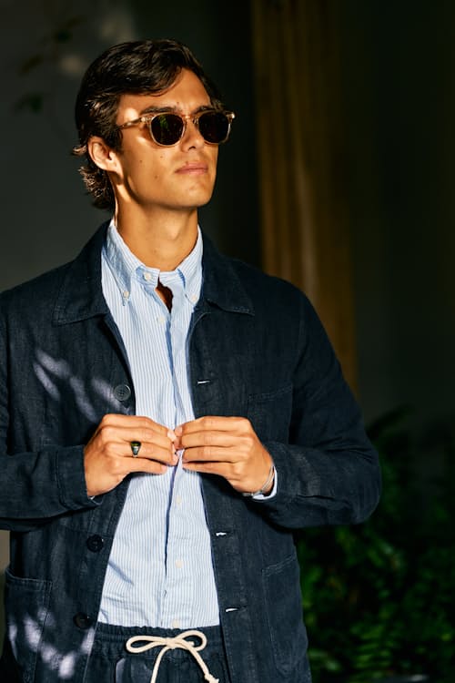 lifestyle image of Baptista Linen Chore Coat