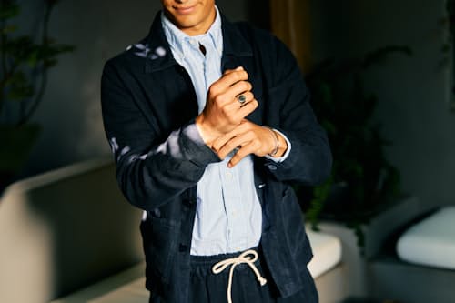 lifestyle image of Baptista Linen Chore Coat