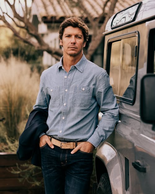 lifestyle image of Chambray Crossback Work Shirt