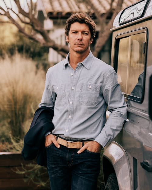 lifestyle image of Chambray Crossback Work Shirt