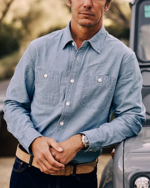 lifestyle image of Chambray Crossback Work Shirt