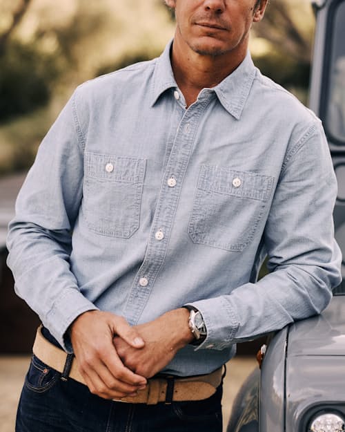 lifestyle image of Chambray Crossback Work Shirt