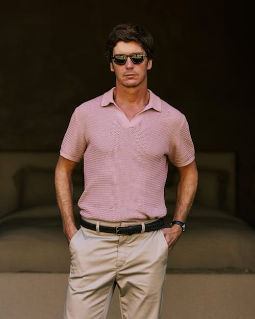 lifestyle image of Crochet Johnny Collar Polo