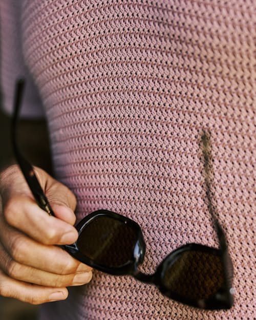 lifestyle image of Crochet Johnny Collar Polo