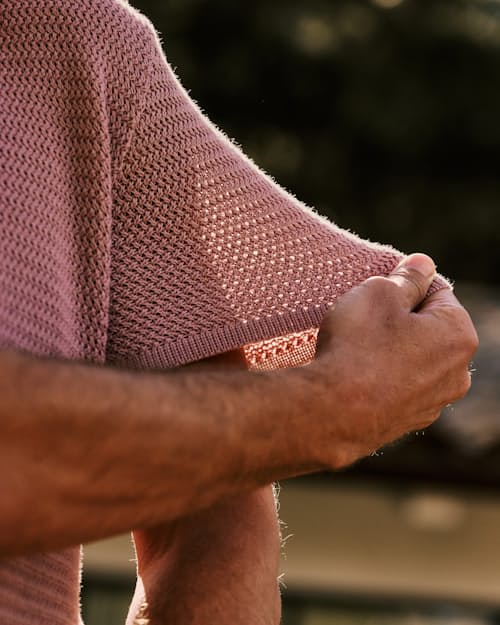 lifestyle image of Crochet Johnny Collar Polo