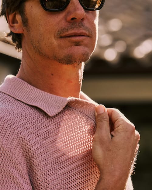 lifestyle image of Crochet Johnny Collar Polo