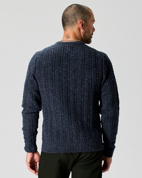 on model image of Highlands Guide Cable Crewneck Sweater