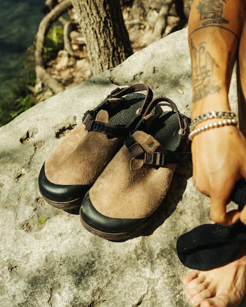 lifestyle image of Huckberry x Bedrock Mountain Clog