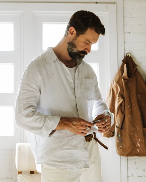 lifestyle image of Isles Linen Shirt