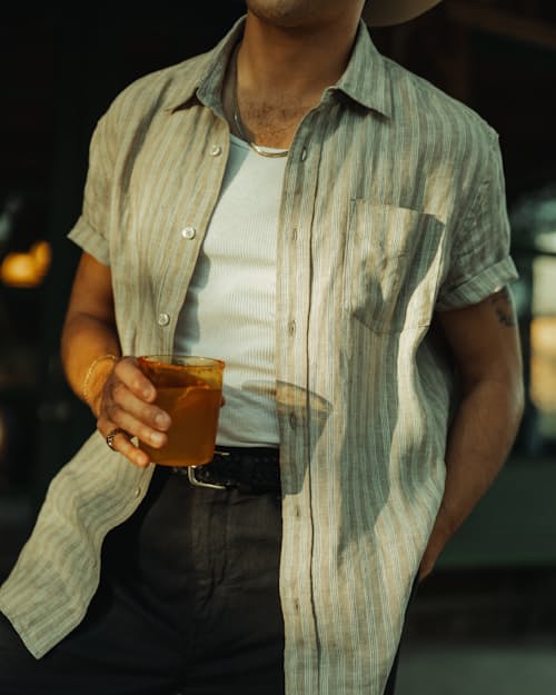 lifestyle image of Short Sleeve Isles Linen Shirt