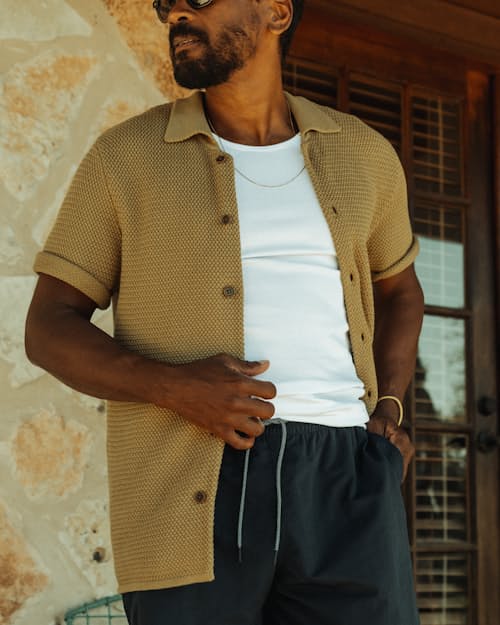 lifestyle image of Short Sleeve Crochet Shirt