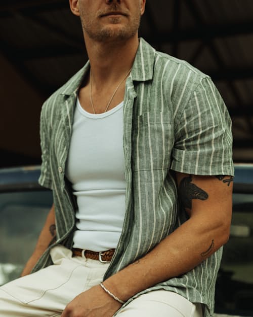 lifestyle image of Cotton Linen Camp Shirt