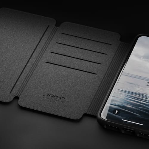 laydown image of Tri-Folio - Black Leather iPhone XS Max