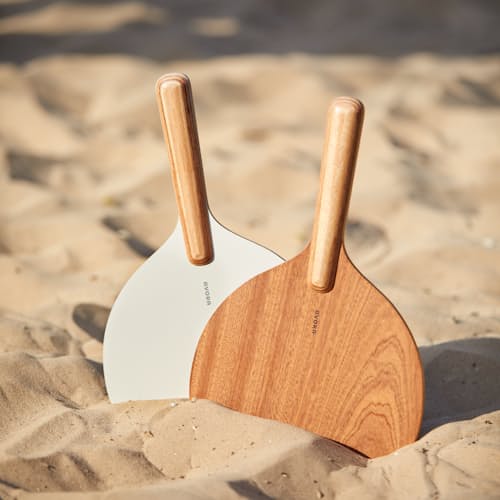 laydown image of Avora Natural Wood Paddle Tennis Set