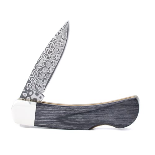laydown image of Rare Petoskey Fossil + Jasper Damascus Knife