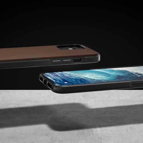 laydown image of Rugged Leather iPhone 12 Mini Case