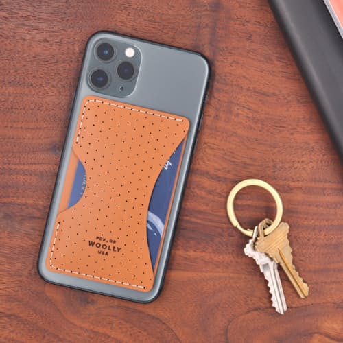 laydown image of Stick-On - Leather Phone-Case Card Slot