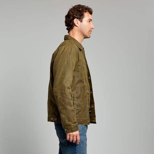 laydown image of Flannel-Lined Waxed Trucker Jacket
