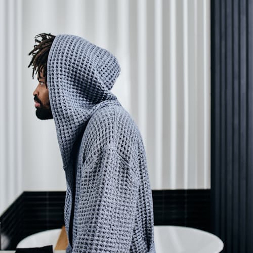 lifestyle image of Hooded Waffle Robe