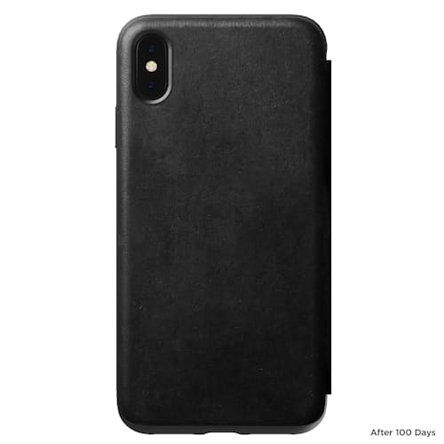 laydown image of Tri-Folio - Black Leather iPhone XS