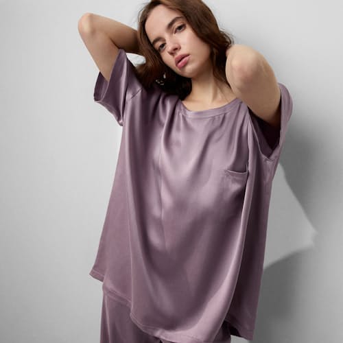 lifestyle image of Women's Washable Silk Tee Pant Set
