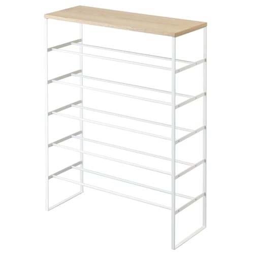 laydown image of Wood Top Shoe Rack Tower - 6 Tier