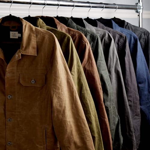 lifestyle image of Flannel-Lined Waxed Trucker Jacket