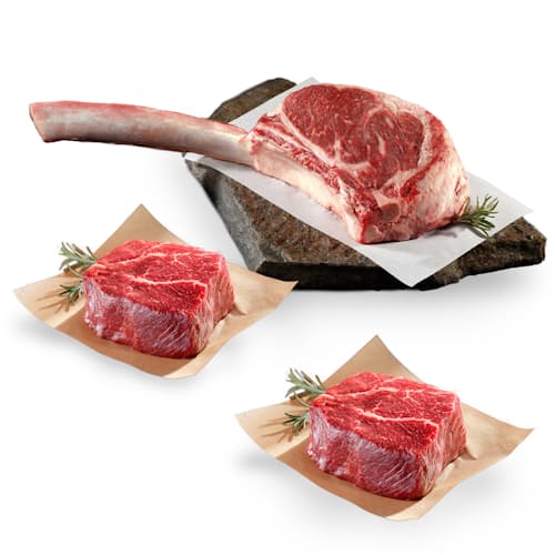 laydown image of Father's Day Wagyu Tomahawk ChopÂ + Sirloin Bundle