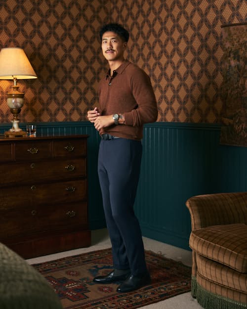 lifestyle image of EasyCash Merino Long Sleeve Polo