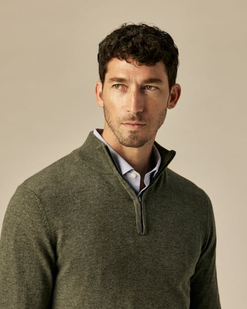 on model image of EasyCash Quarter Zip Sweater