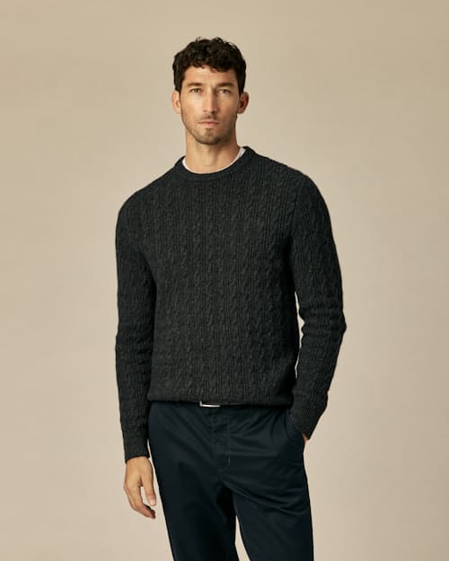 on model image of EasyCash Cable Knit Sweater