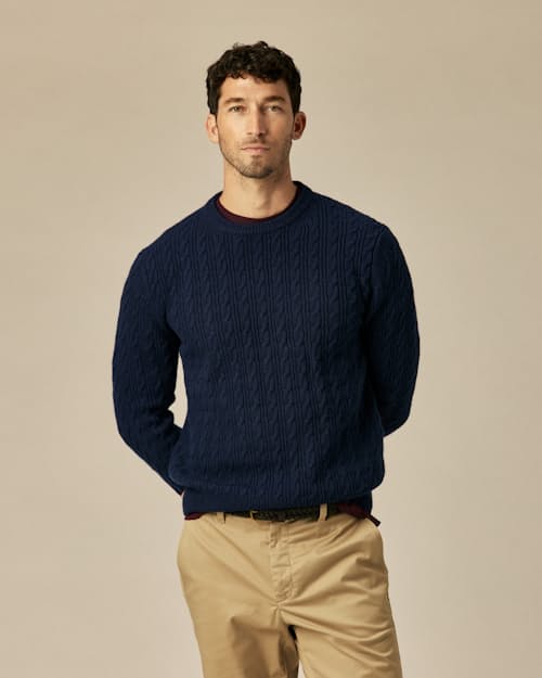 on model image of EasyCash Cable Knit Sweater