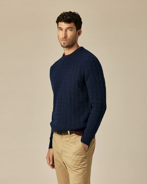 on model image of EasyCash Cable Knit Sweater