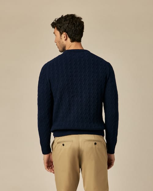 on model image of EasyCash Cable Knit Sweater