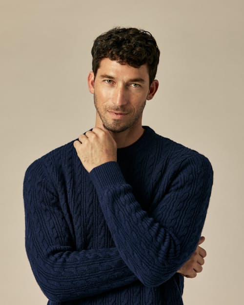 on model image of EasyCash Cable Knit Sweater