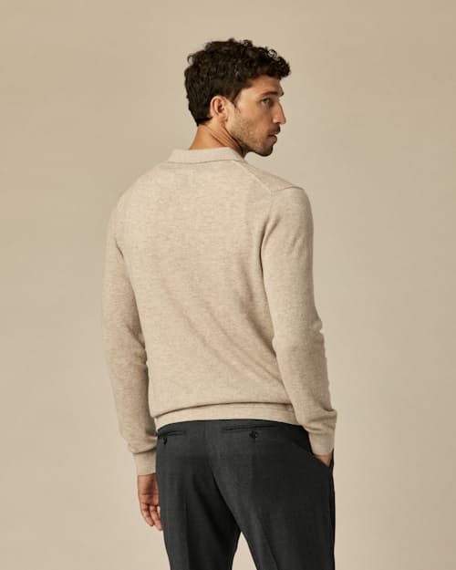 on model image of EasyCash Long Sleeve Polo Cardigan