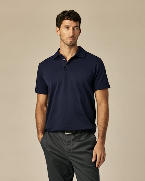 on model image of AloeKnit Polo Shirt