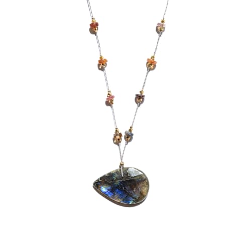 laydown image of Labradorite and Garnet Stars Necklace