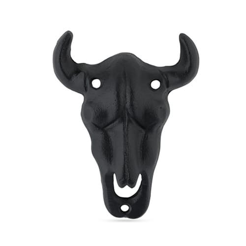 laydown image of Cast Iron Wall Mounted Longhorn Bottle Opener